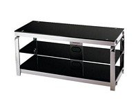 Lite Source LSH-5614 Enzo 3-Tier TV Stand, Chrome Metal Frame with Black Tempered Glass Shelves