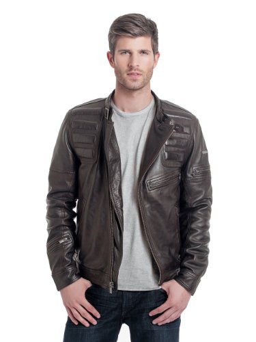 GUESS Jensen Leather Jacket, MOROCCAN BROWN (LARGE) | review clothing ...